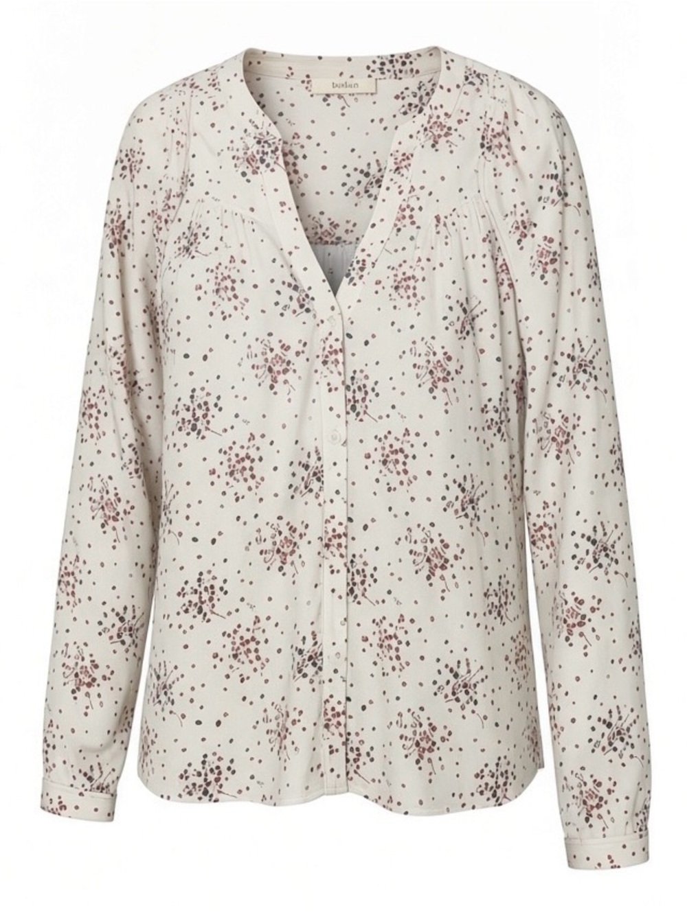 ba&sh Cream Floral Button Front Pintuck Blouse Boho Top V-Neck Long Sleeve Sz 1